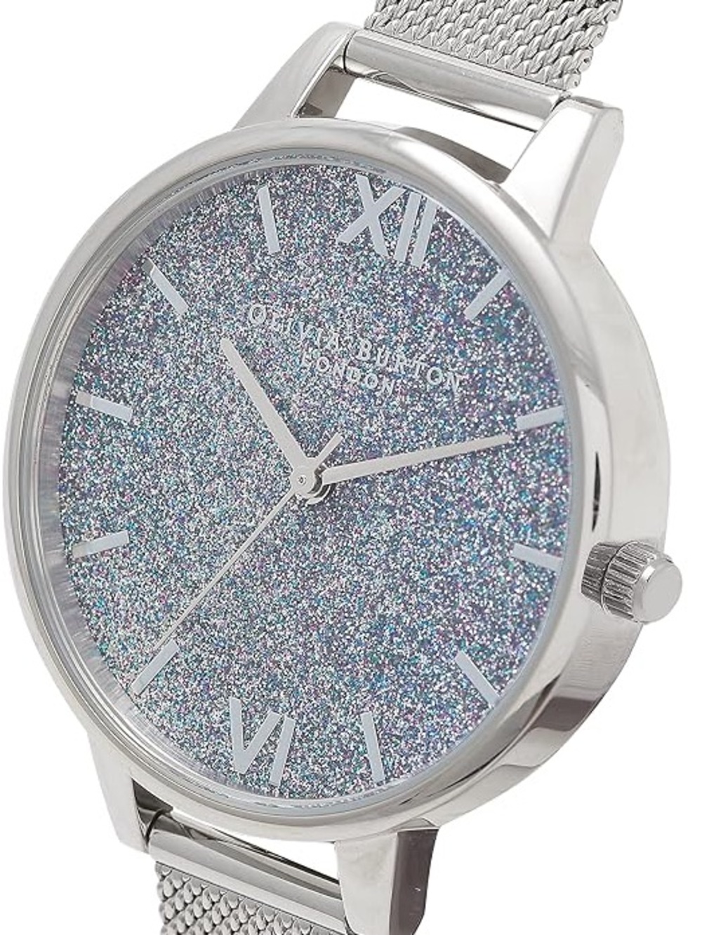 OLIVIA BURTON Silver Glitter Dial Silver Mesh Strap Watch